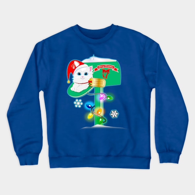 Cute Holiday Kitten in a Mailbox Crewneck Sweatshirt by PenguinCornerStore